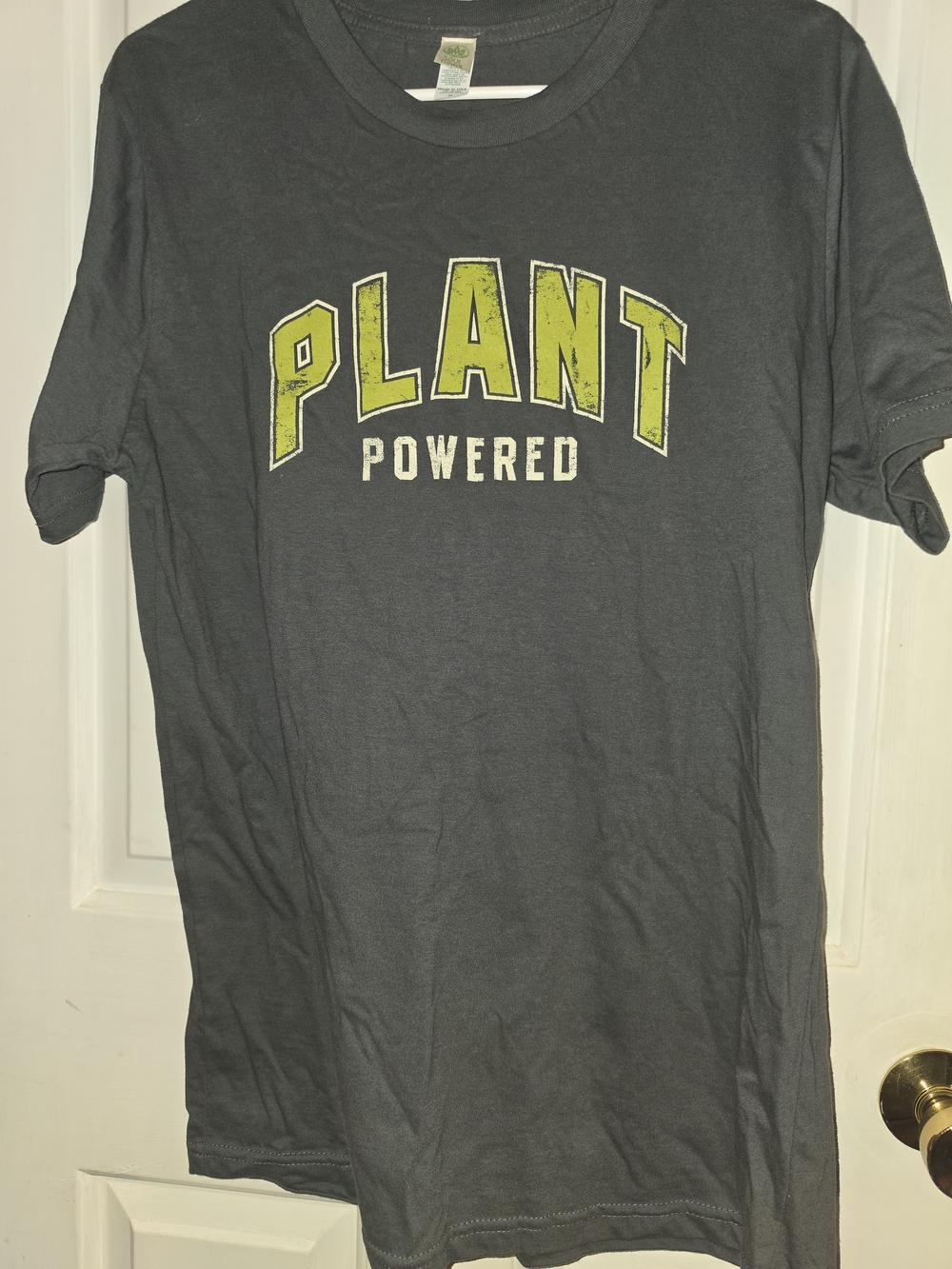 Soul Flower Charcoal Tee with Lime Graphic "PLANT POWERED"